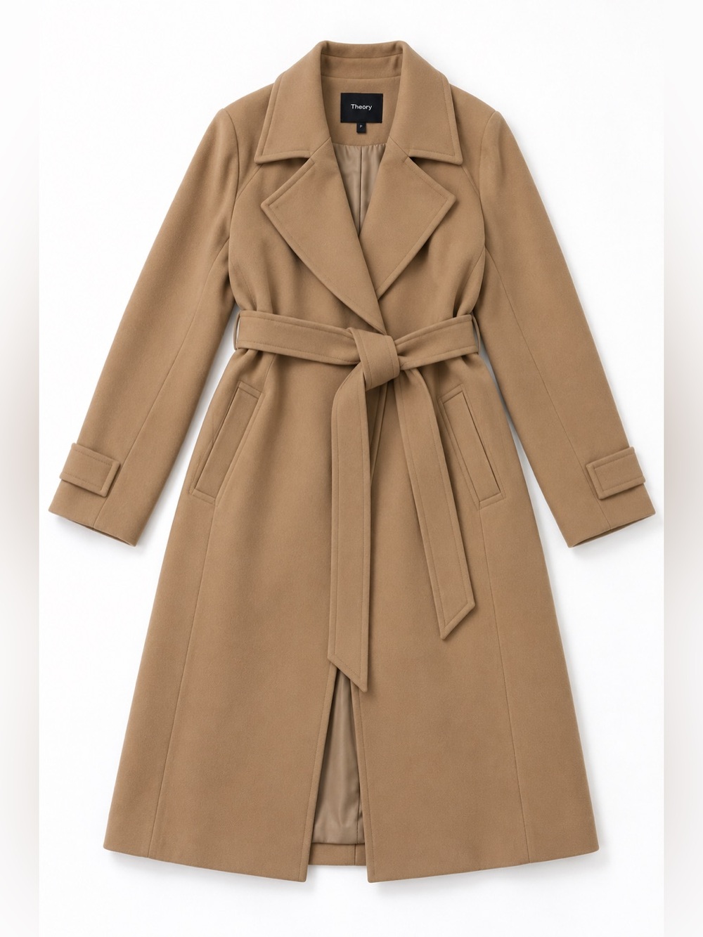 Theory Oaklane Admiral Crepe Belted Trench Coat Camel Size P XS - Picture 2 of 9